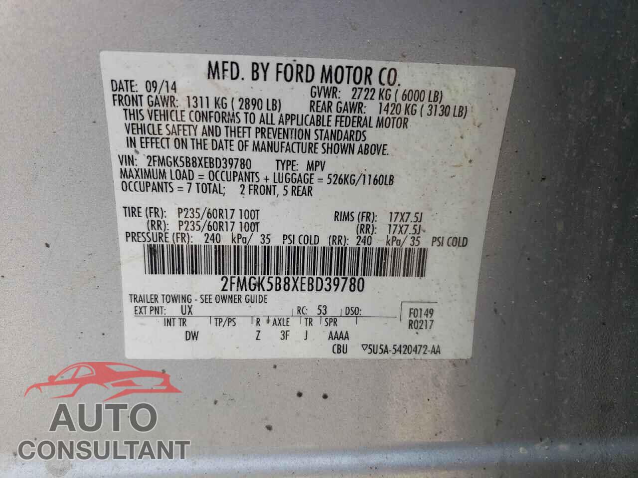 FORD FLEX 2014 - 2FMGK5B8XEBD39780