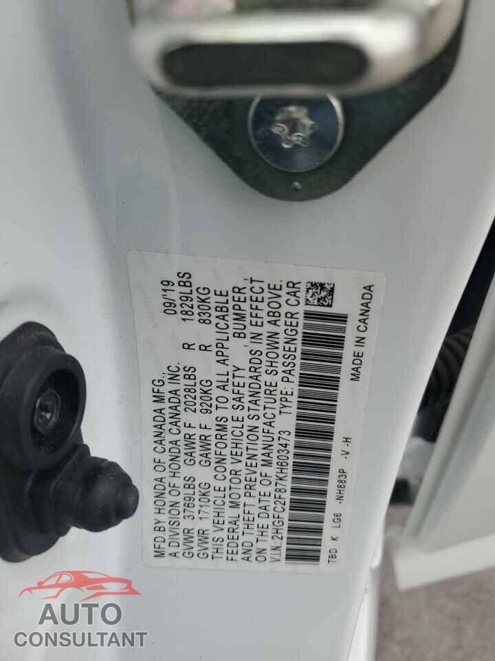 HONDA CIVIC 2019 - 2HGFC2F87KH603473