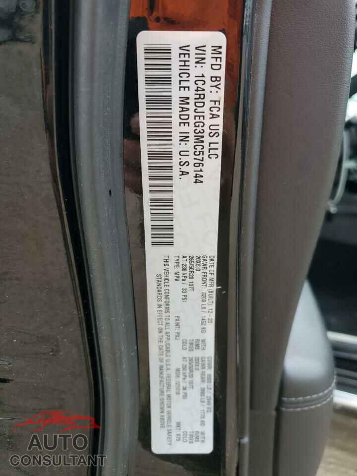 DODGE DURANGO 2021 - 1C4RDJEG3MC576144