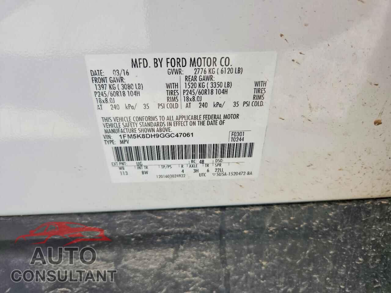 FORD EXPLORER 2016 - 1FM5K8DH9GGC47061