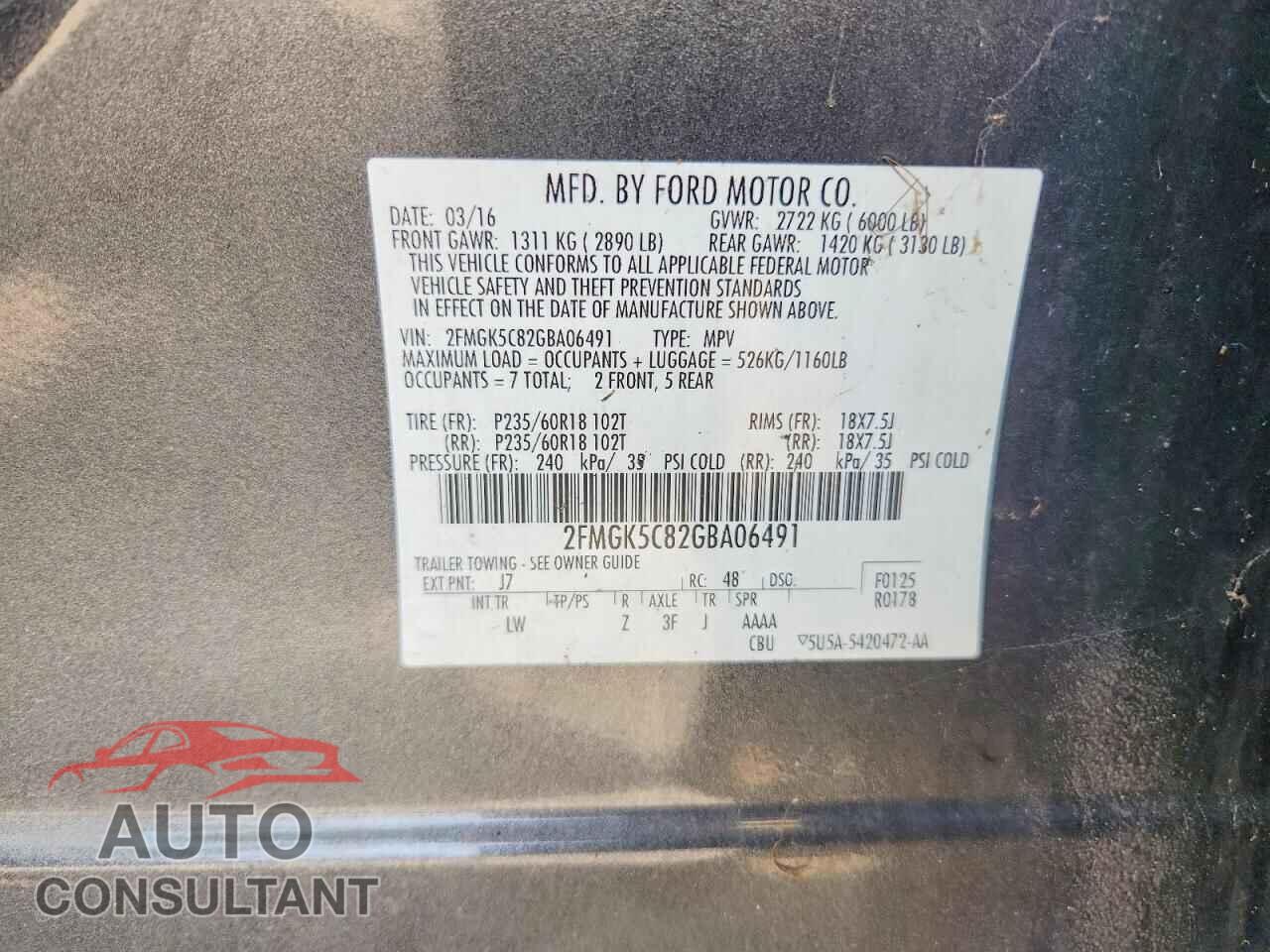 FORD FLEX 2016 - 2FMGK5C82GBA06491