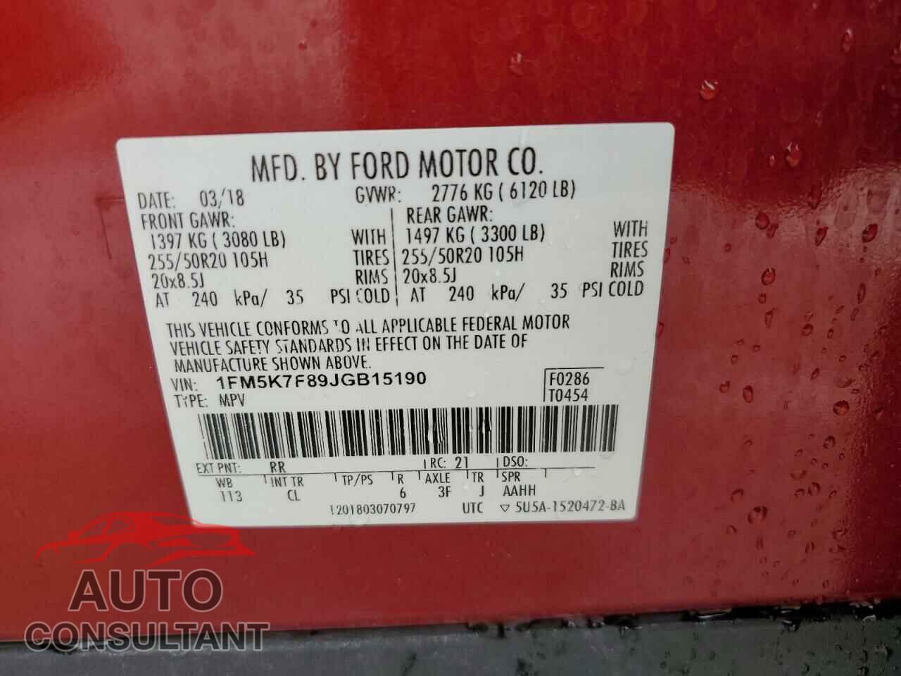 FORD EXPLORER 2018 - 1FM5K7F89JGB15190