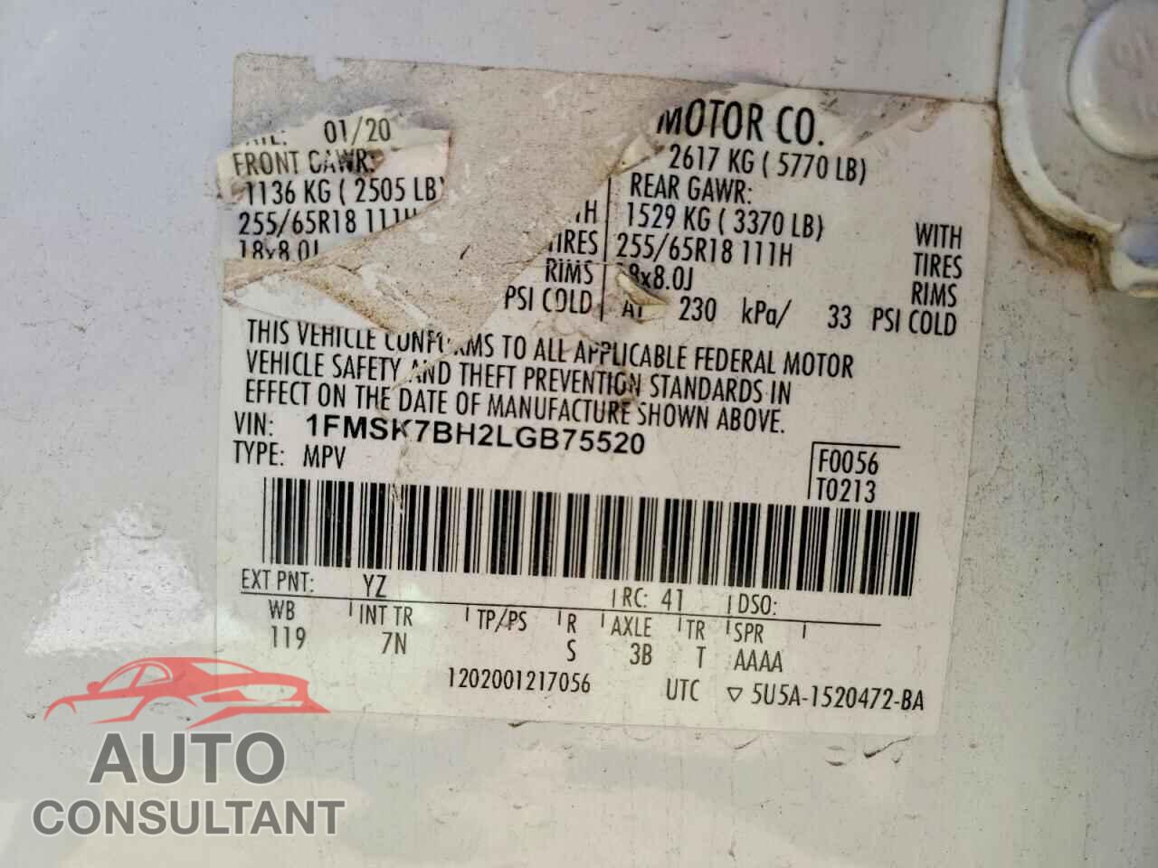 FORD EXPLORER 2020 - 1FMSK7BH2LGB75520