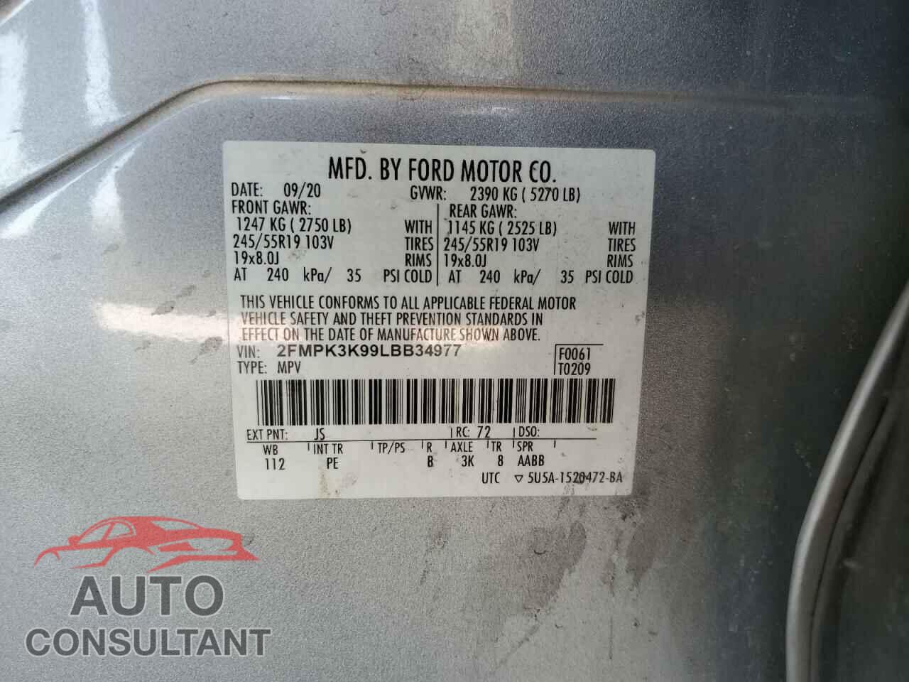 FORD EDGE 2020 - 2FMPK3K99LBB34977