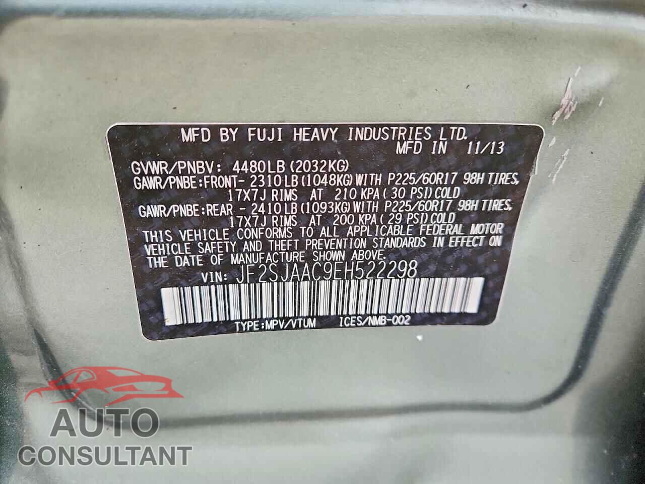 SUBARU FORESTER 2014 - JF2SJAAC9EH522298