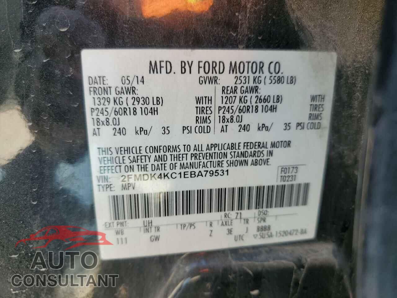 FORD EDGE 2014 - 2FMDK4KC1EBA79531