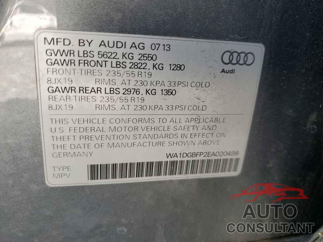 AUDI Q5 2014 - WA1DGBFP2EA020498