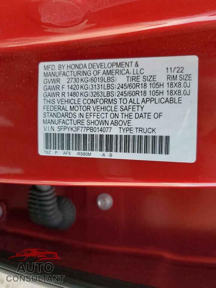 HONDA RIDGELINE 2023 - 5FPYK3F77PB014077