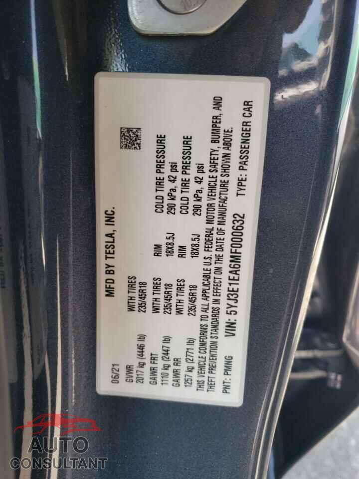 TESLA MODEL 3 2021 - 5YJ3E1EA6MF000632
