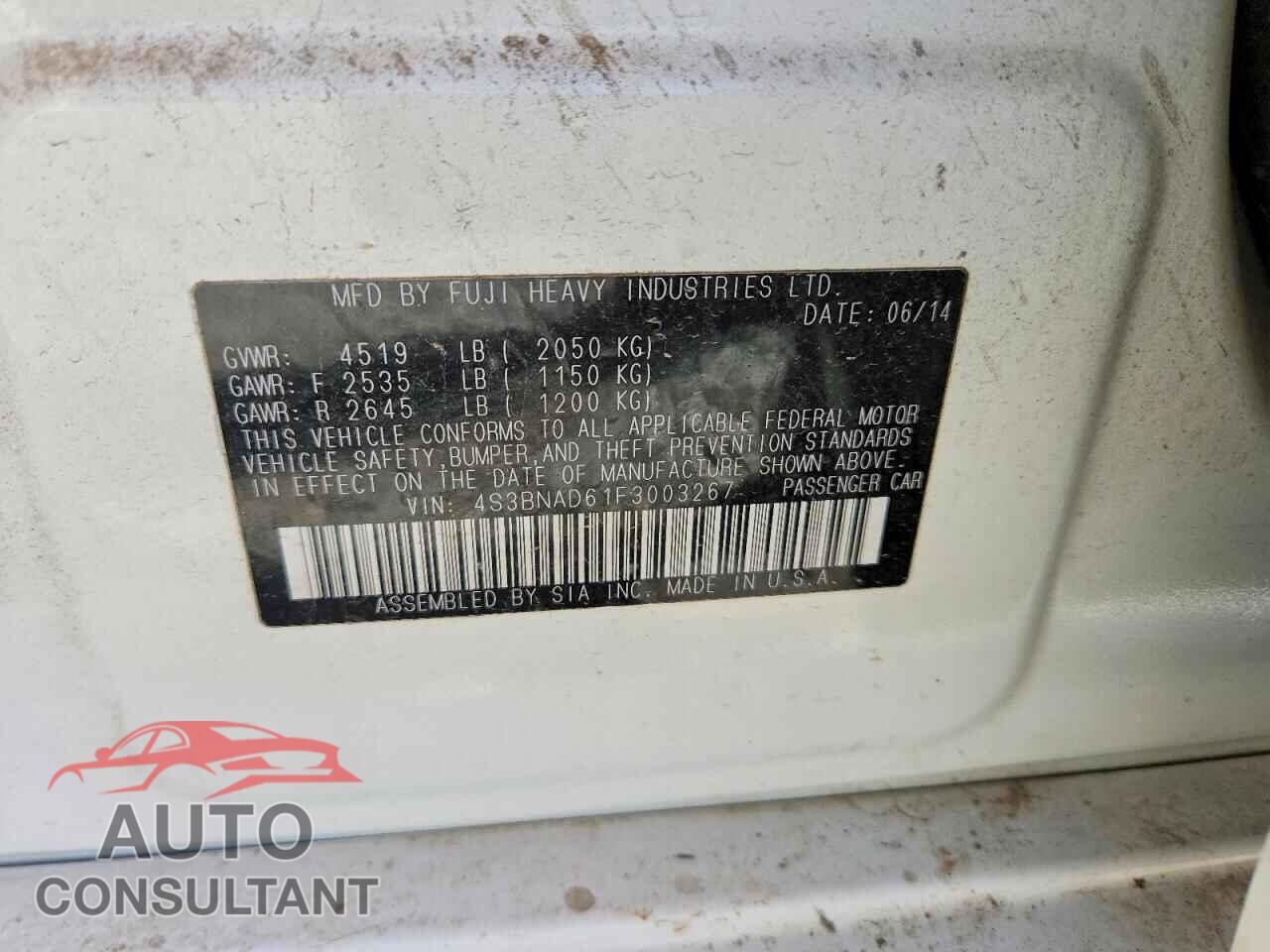 SUBARU LEGACY 2015 - 4S3BNAD61F3003267