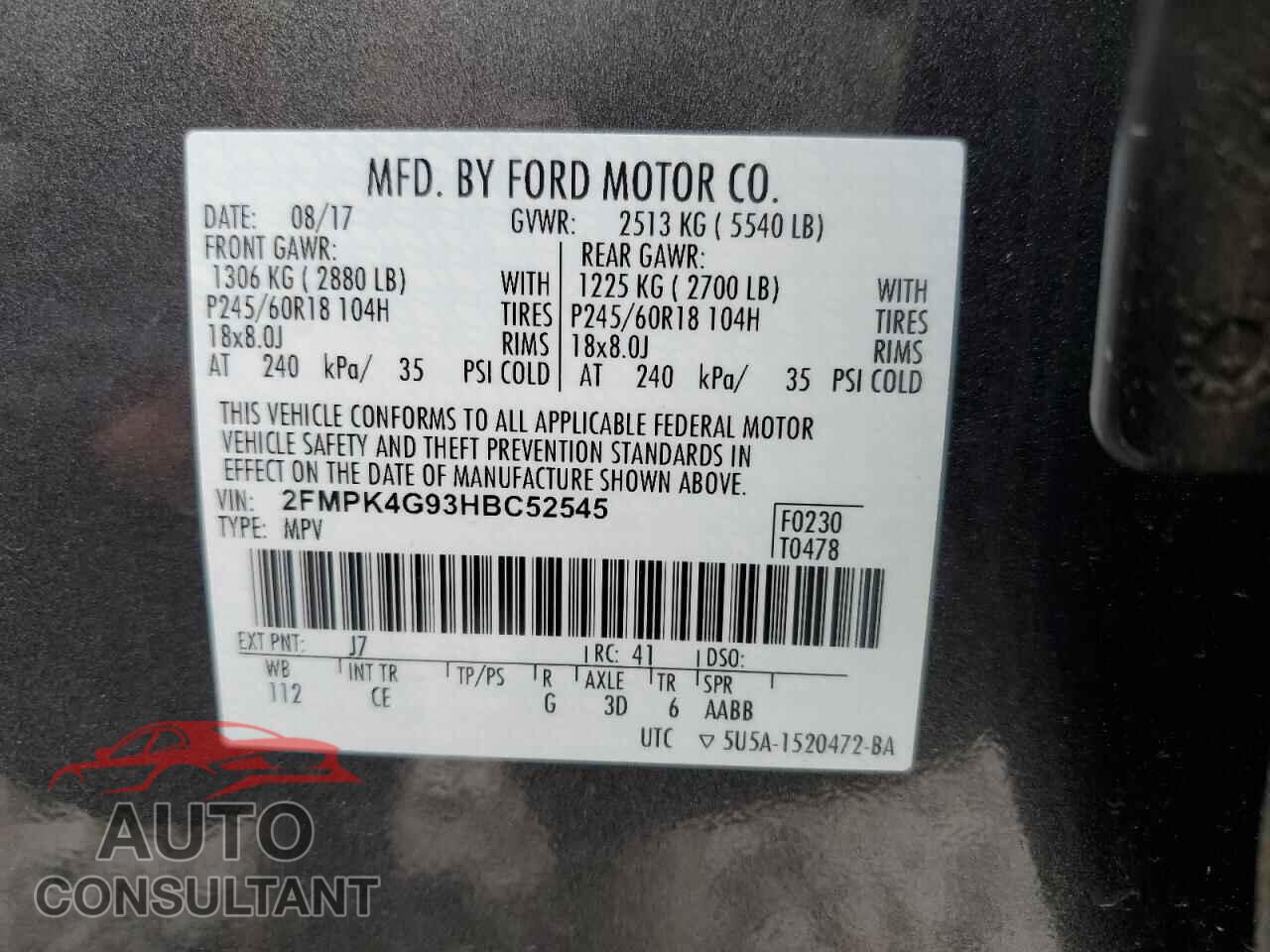 FORD EDGE 2017 - 2FMPK4G93HBC52545