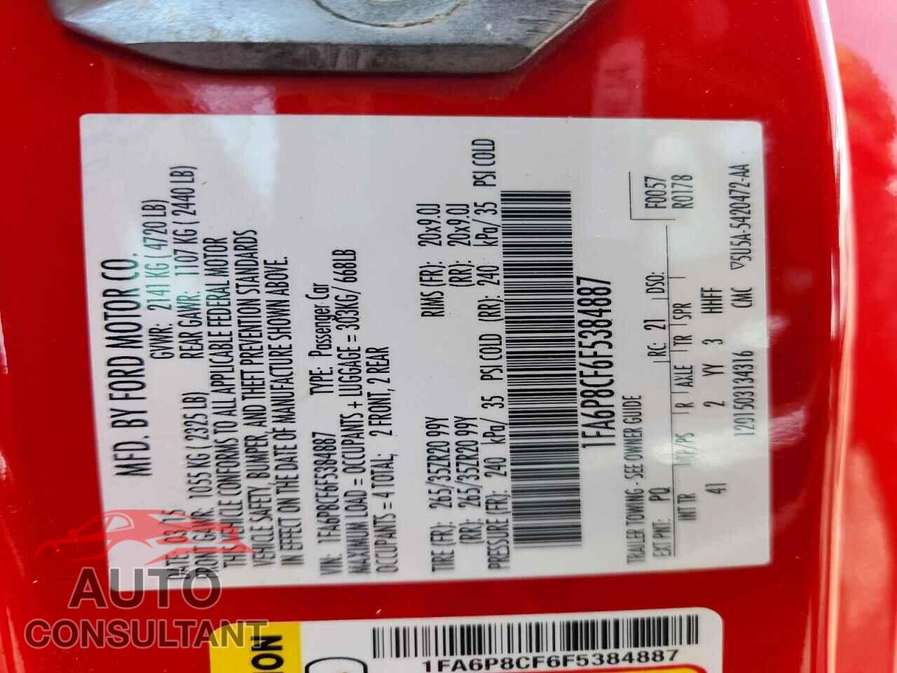 FORD MUSTANG 2015 - 1FA6P8CF6F5384887