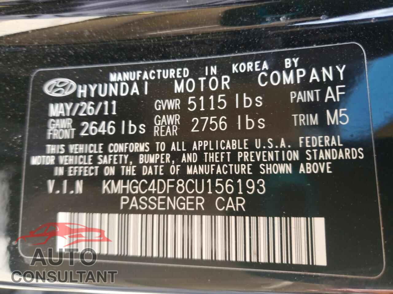 HYUNDAI GENESIS 2012 - KMHGC4DF8CU156193
