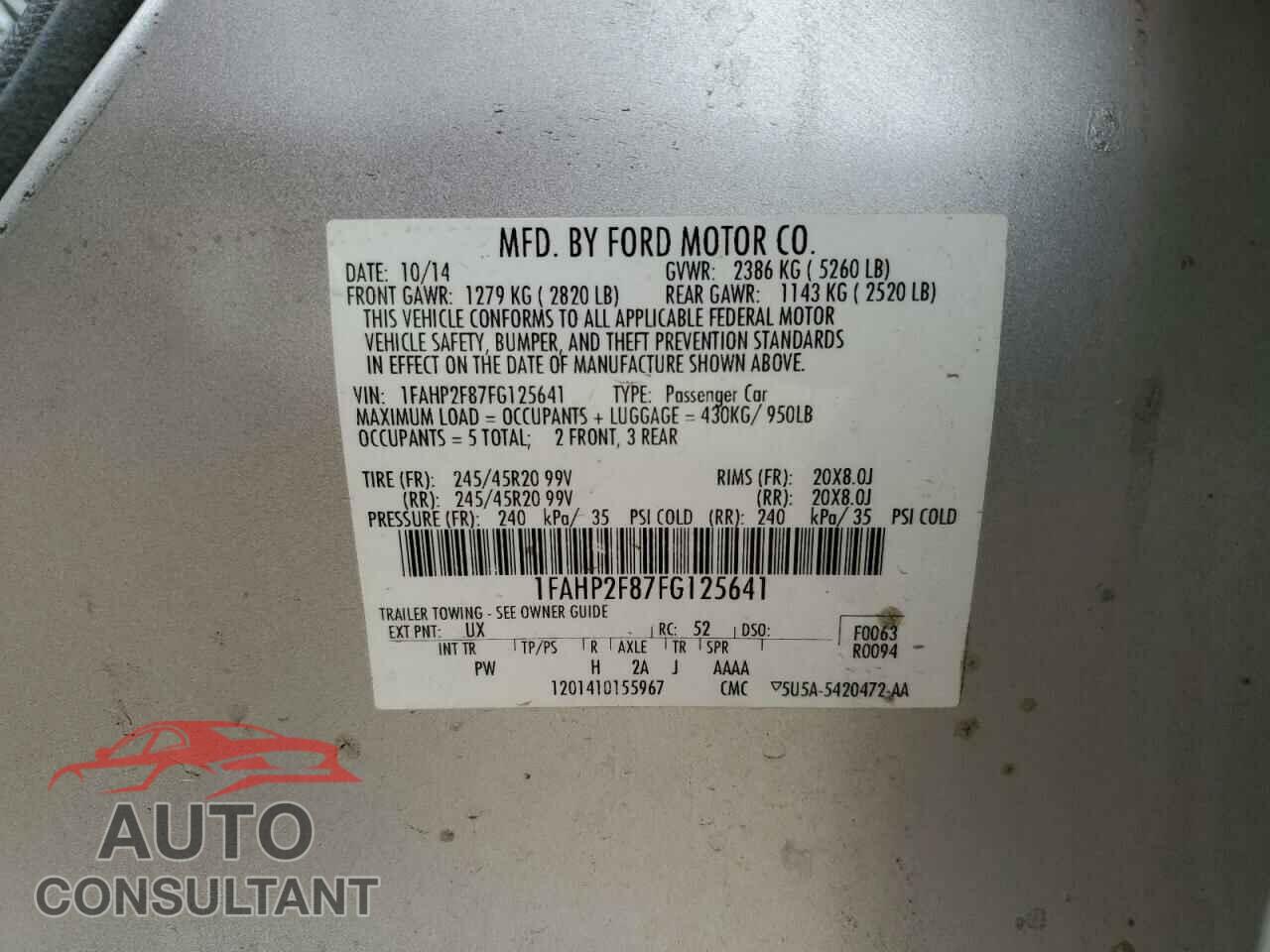 FORD TAURUS 2015 - 1FAHP2F87FG125641