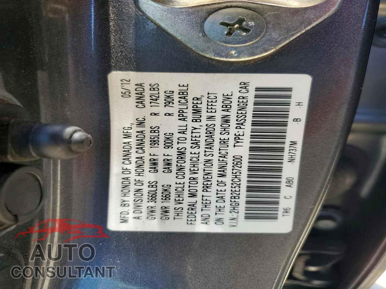 HONDA CIVIC 2012 - 2HGFB2E52CH572600