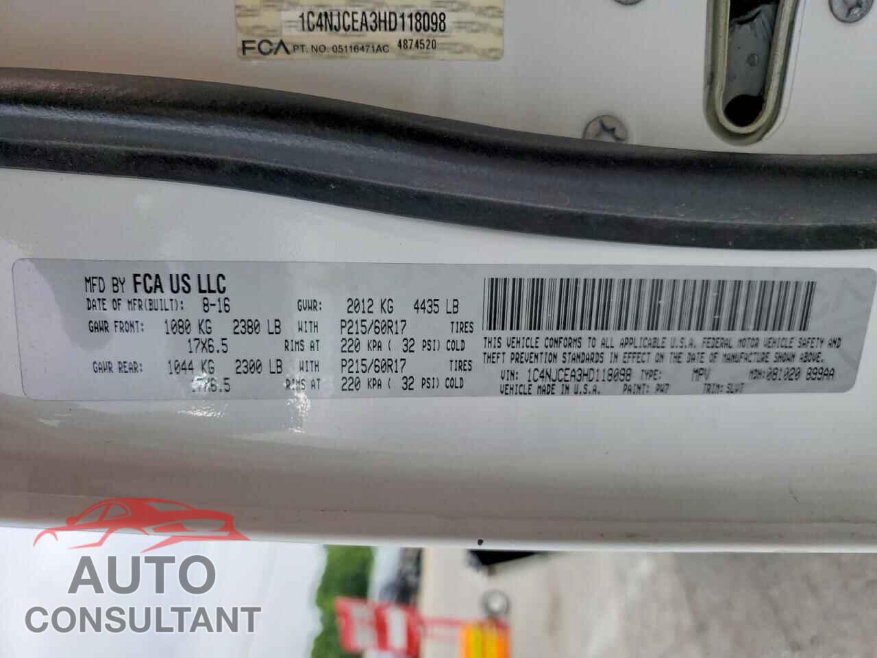 JEEP COMPASS 2017 - 1C4NJCEA3HD118098