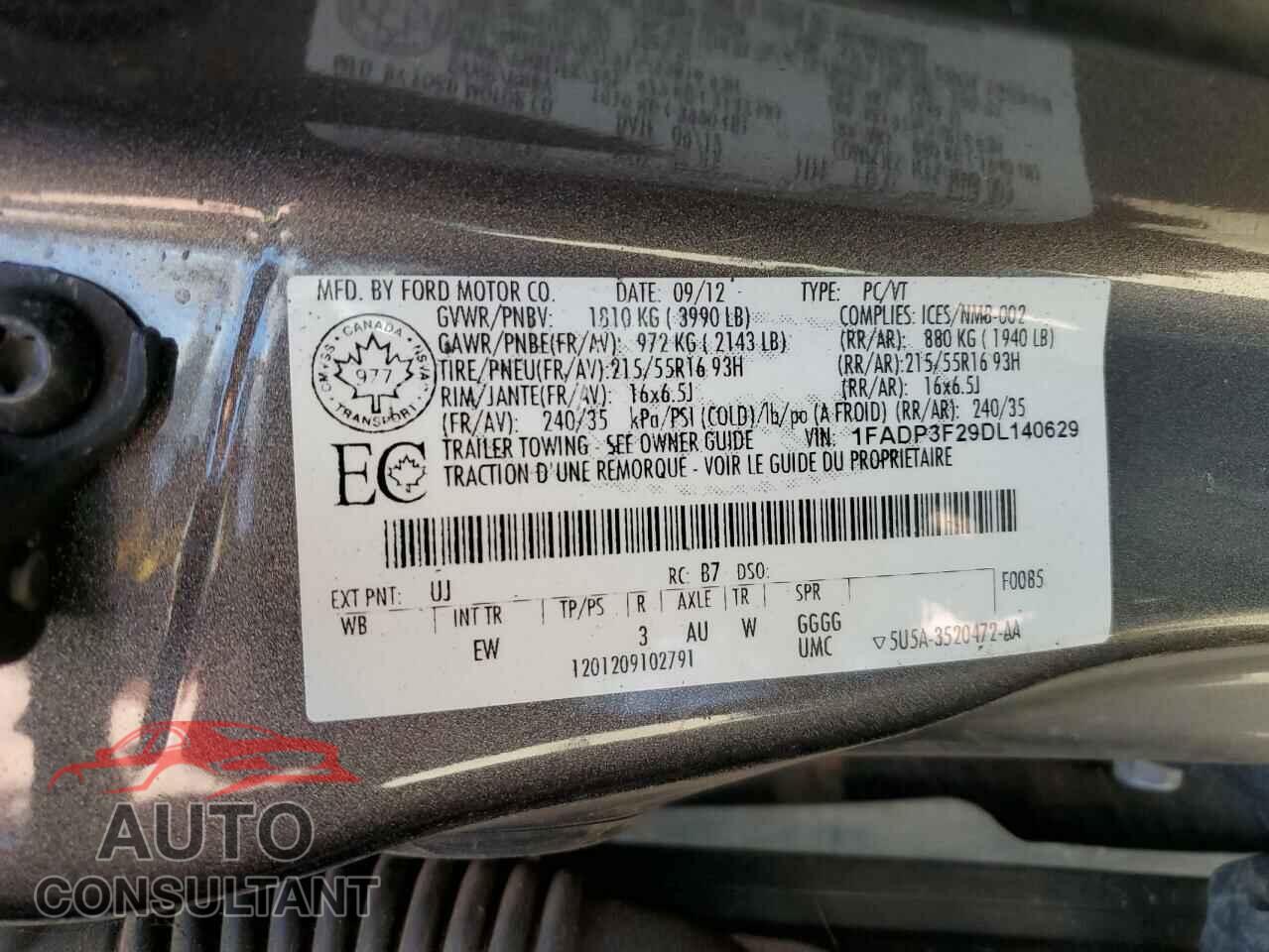 FORD FOCUS 2013 - 1FADP3F29DL140629