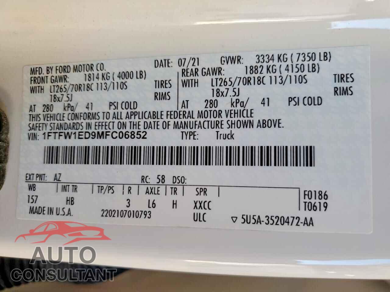 FORD UNKNOWN 2021 - 1FTFW1ED9MFC06852