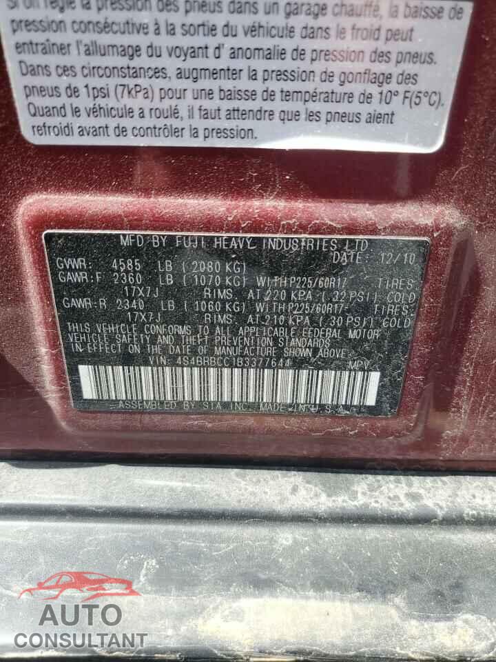 SUBARU OUTBACK 2011 - 4S4BRBCC1B3377644