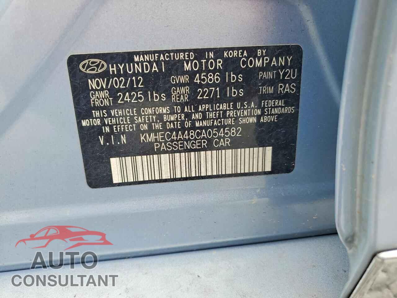HYUNDAI SONATA 2012 - KMHEC4A48CA054582