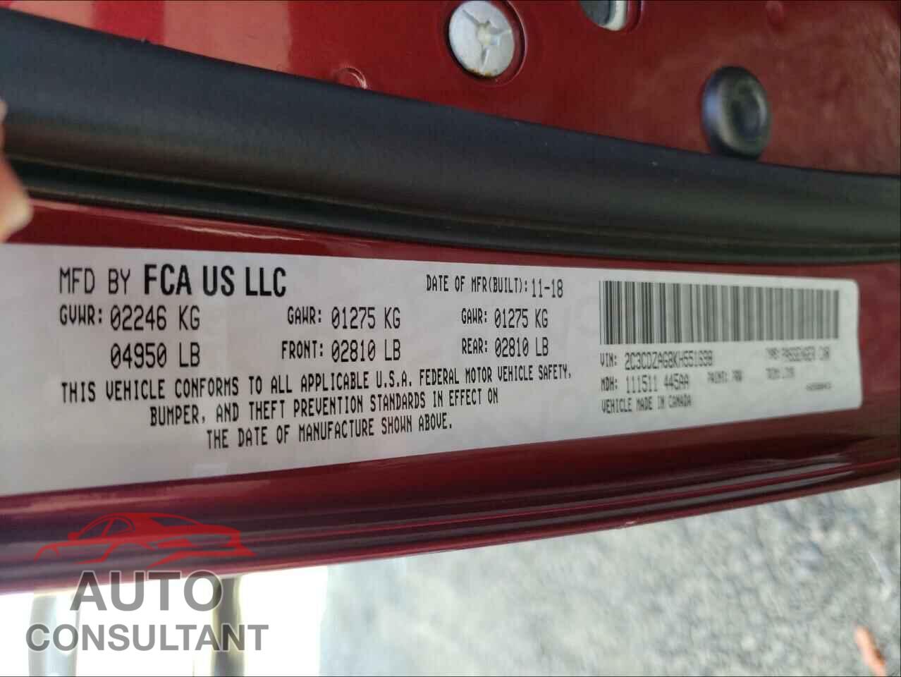 DODGE CHALLENGER 2019 - 2C3CDZAG8KH551698