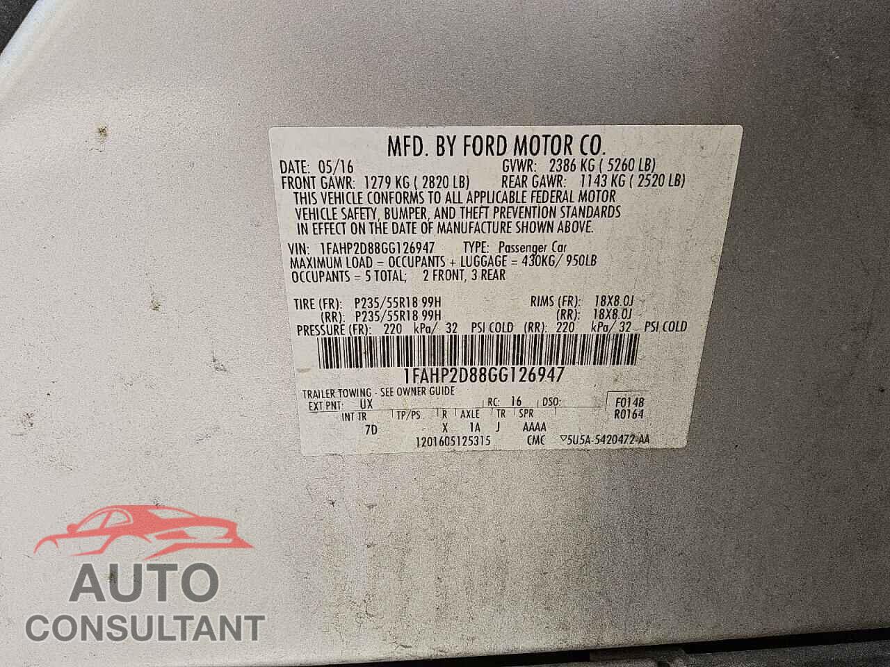 FORD TAURUS 2016 - 1FAHP2D88GG126947