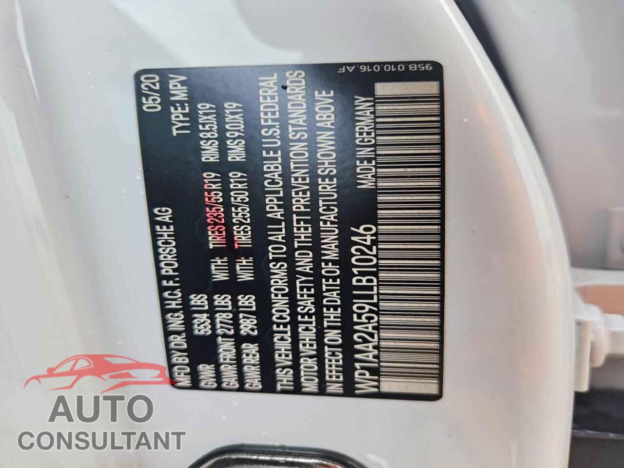 PORSCHE MACAN 2020 - WP1AA2A59LLB10246