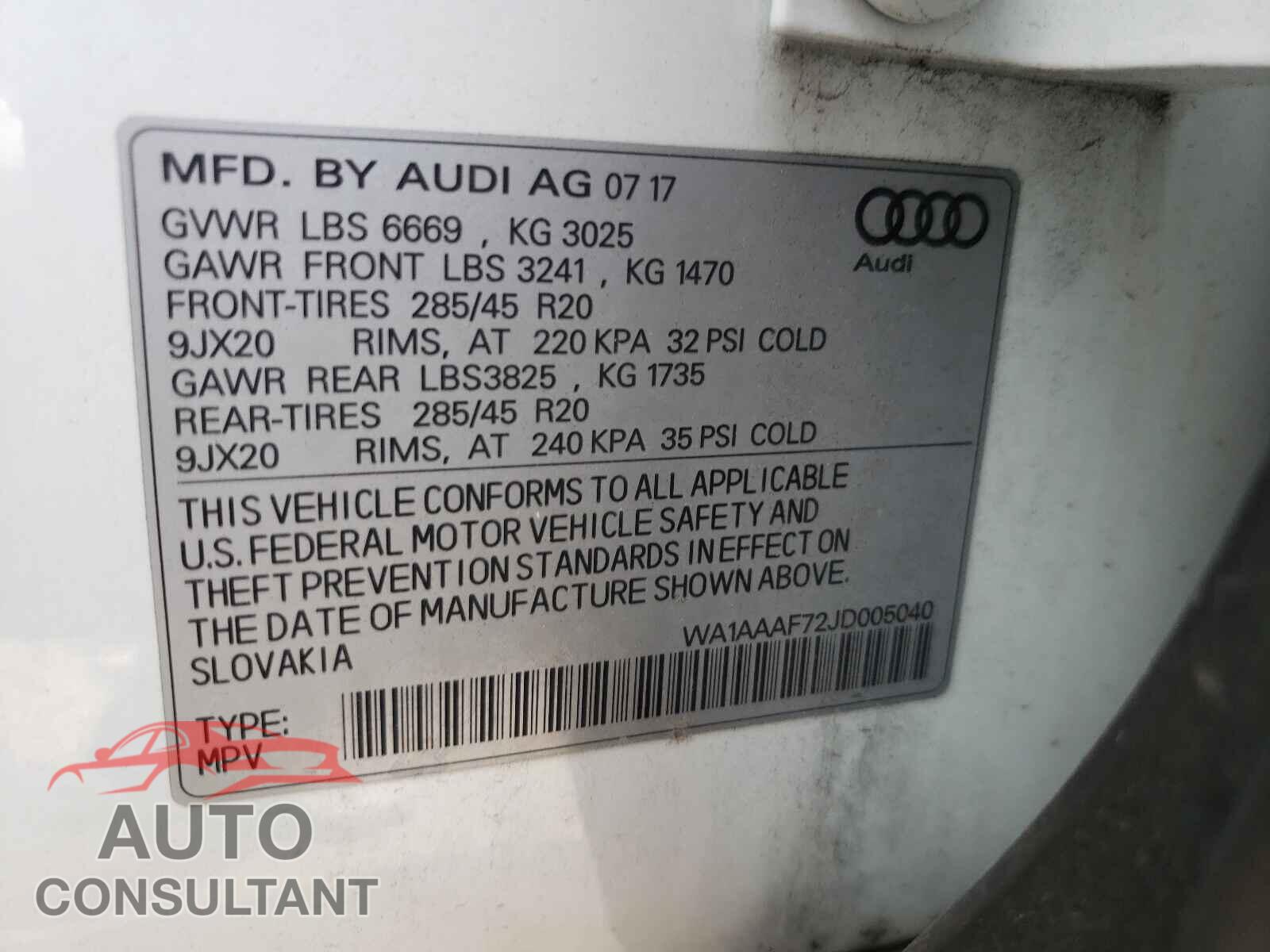 AUDI Q7 2018 - WA1AAAF72JD005040