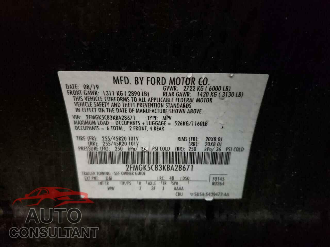 FORD FLEX 2019 - 2FMGK5C83KBA28671