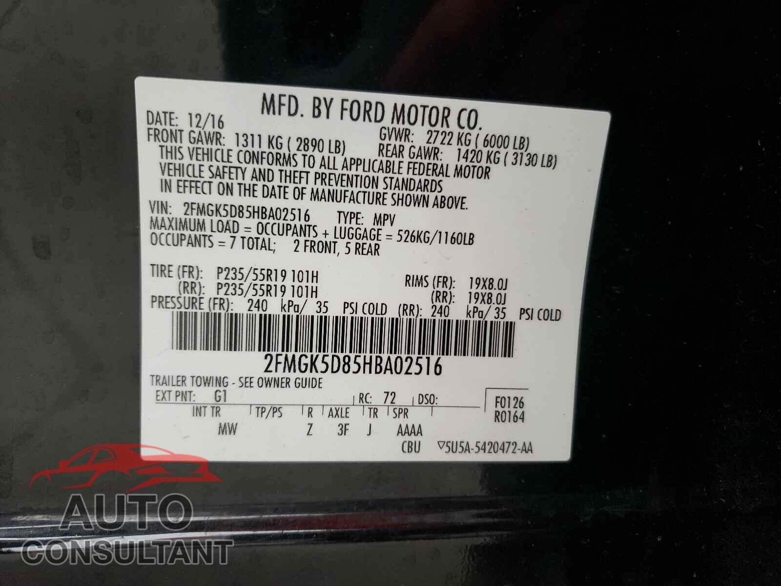 FORD FLEX 2017 - 2FMGK5D85HBA02516