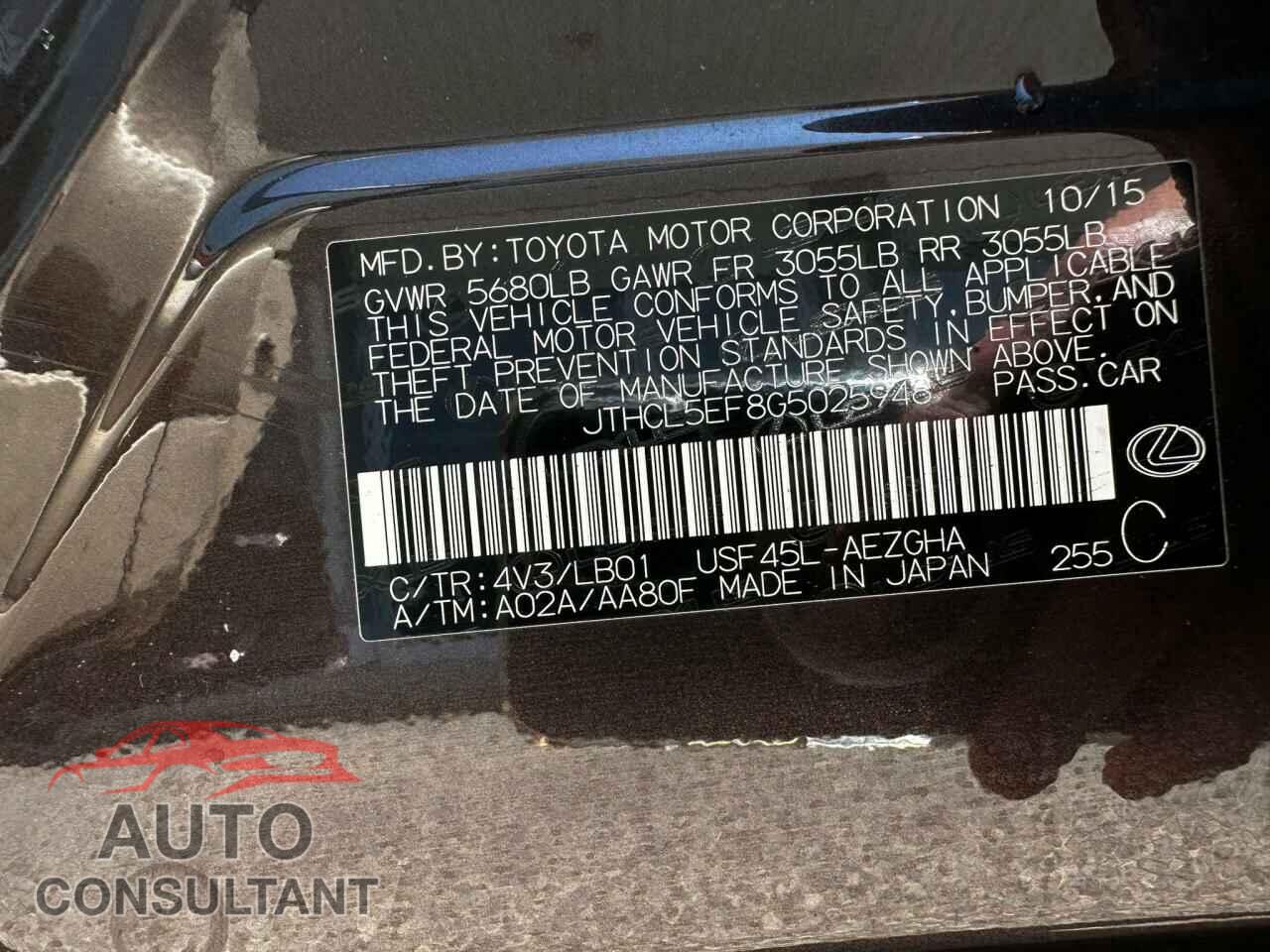 LEXUS LS460 2016 - JTHCL5EF8G5025948