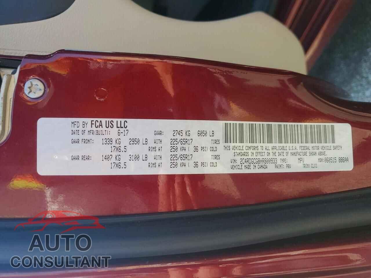 DODGE CARAVAN 2017 - 2C4RDGCG8HR800933