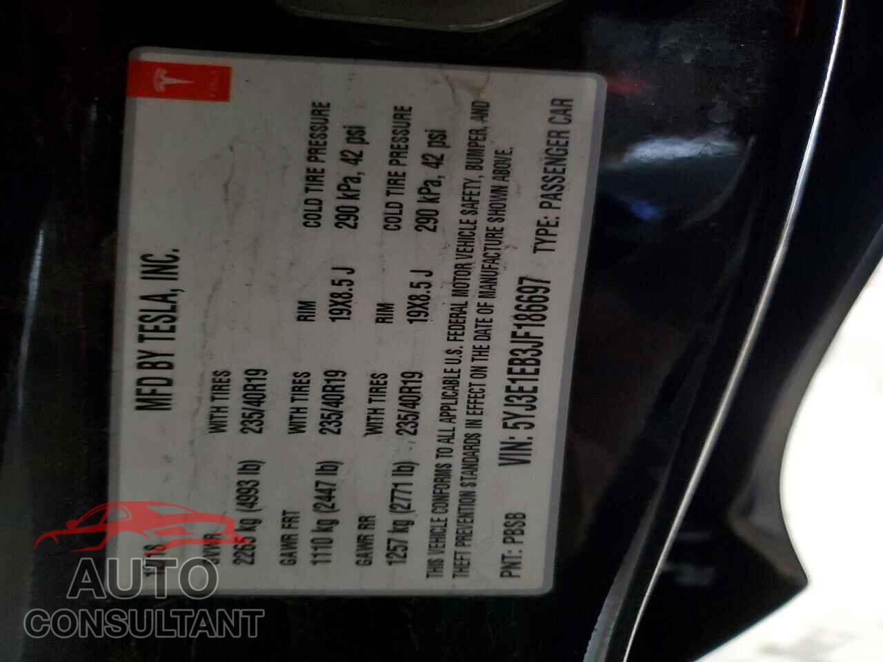 TESLA MODEL 3 2018 - 5YJ3E1EB3JF186697