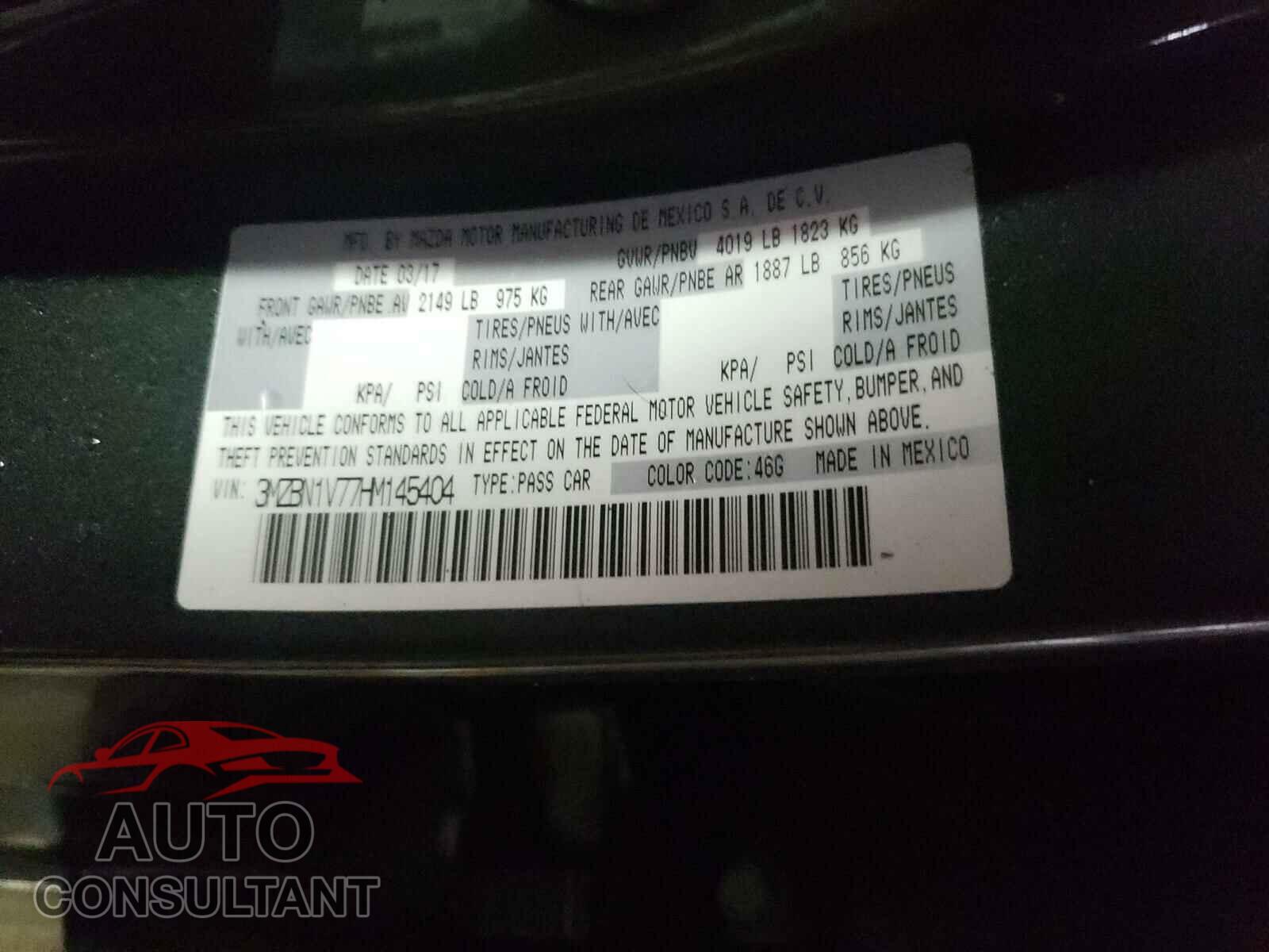 MAZDA 3 2017 - 3MZBN1V77HM145404