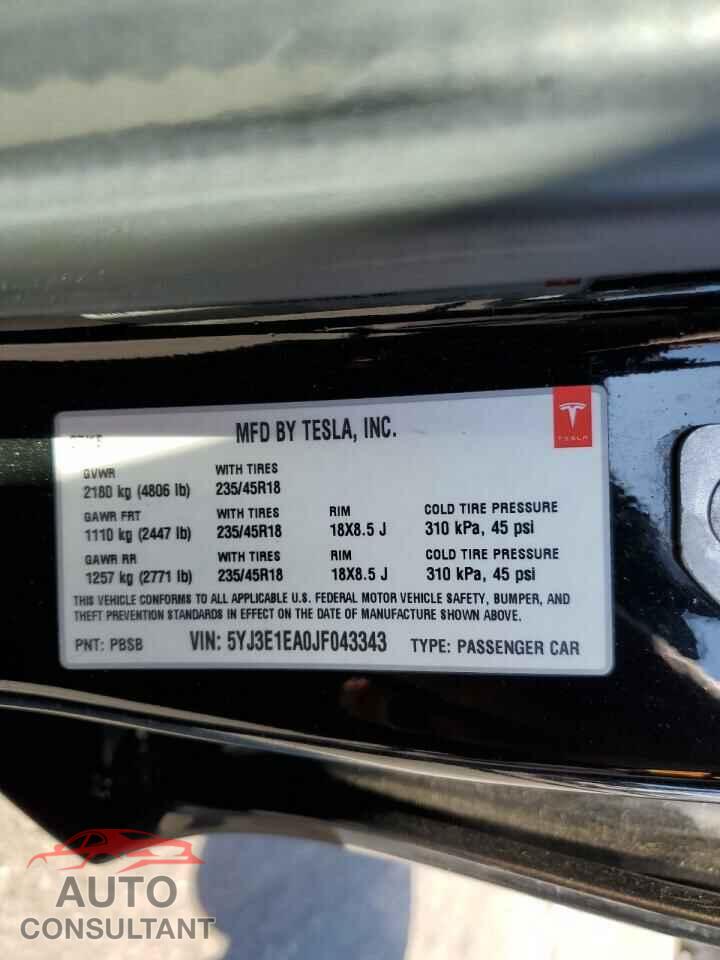 TESLA MODEL 3 2018 - 5YJ3E1EA0JF043343