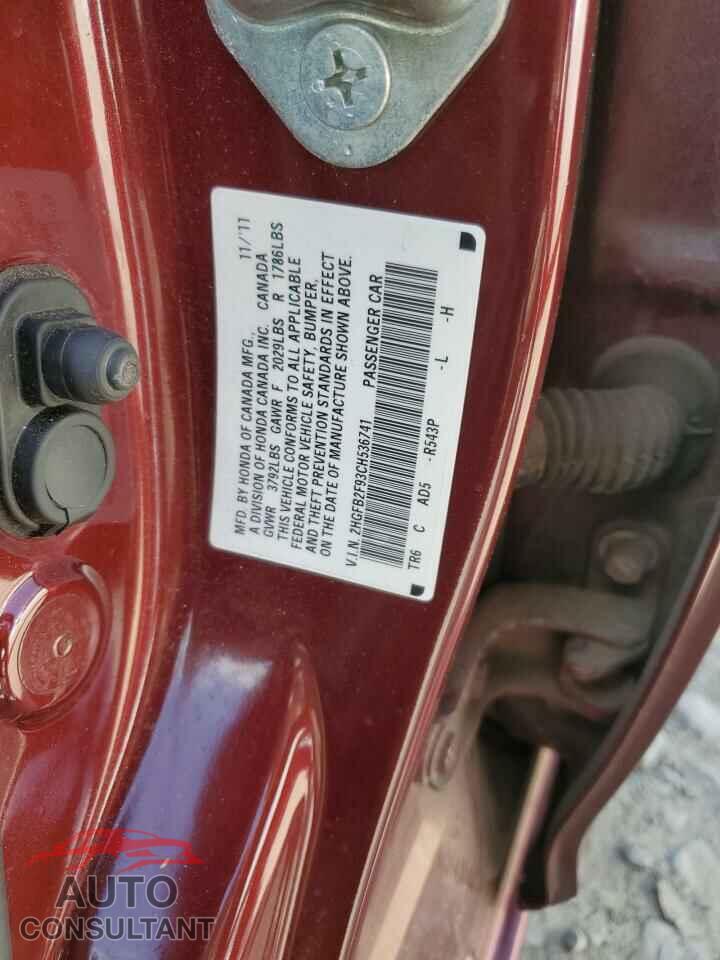 HONDA CIVIC 2012 - 2HGFB2F93CH536741