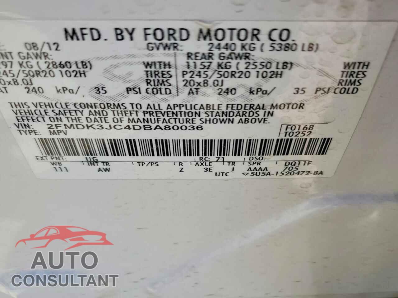 FORD EDGE 2013 - 2FMDK3JC4DBA80036