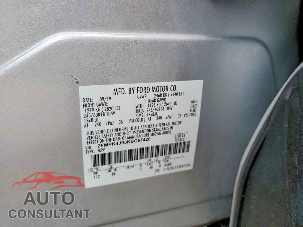 FORD EDGE 2019 - 2FMPK4J93KBC67420