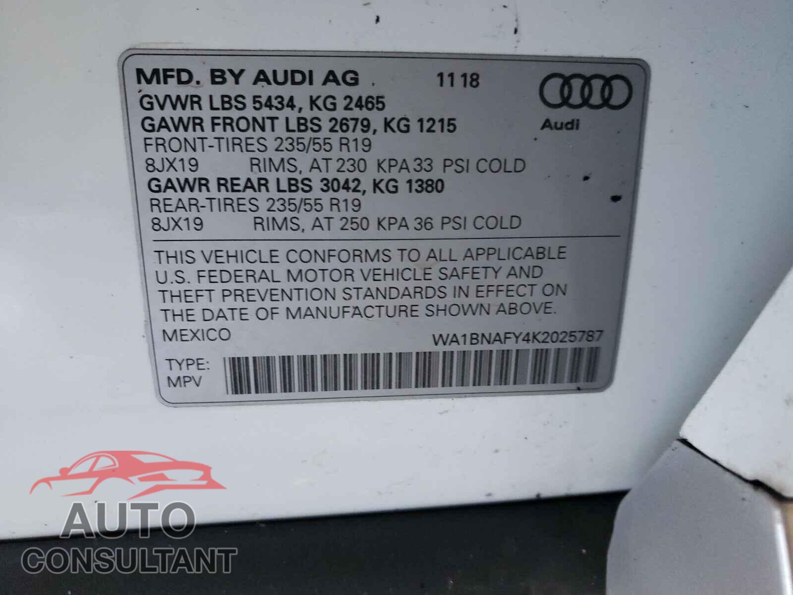 AUDI Q5 2019 - WA1BNAFY4K2025787