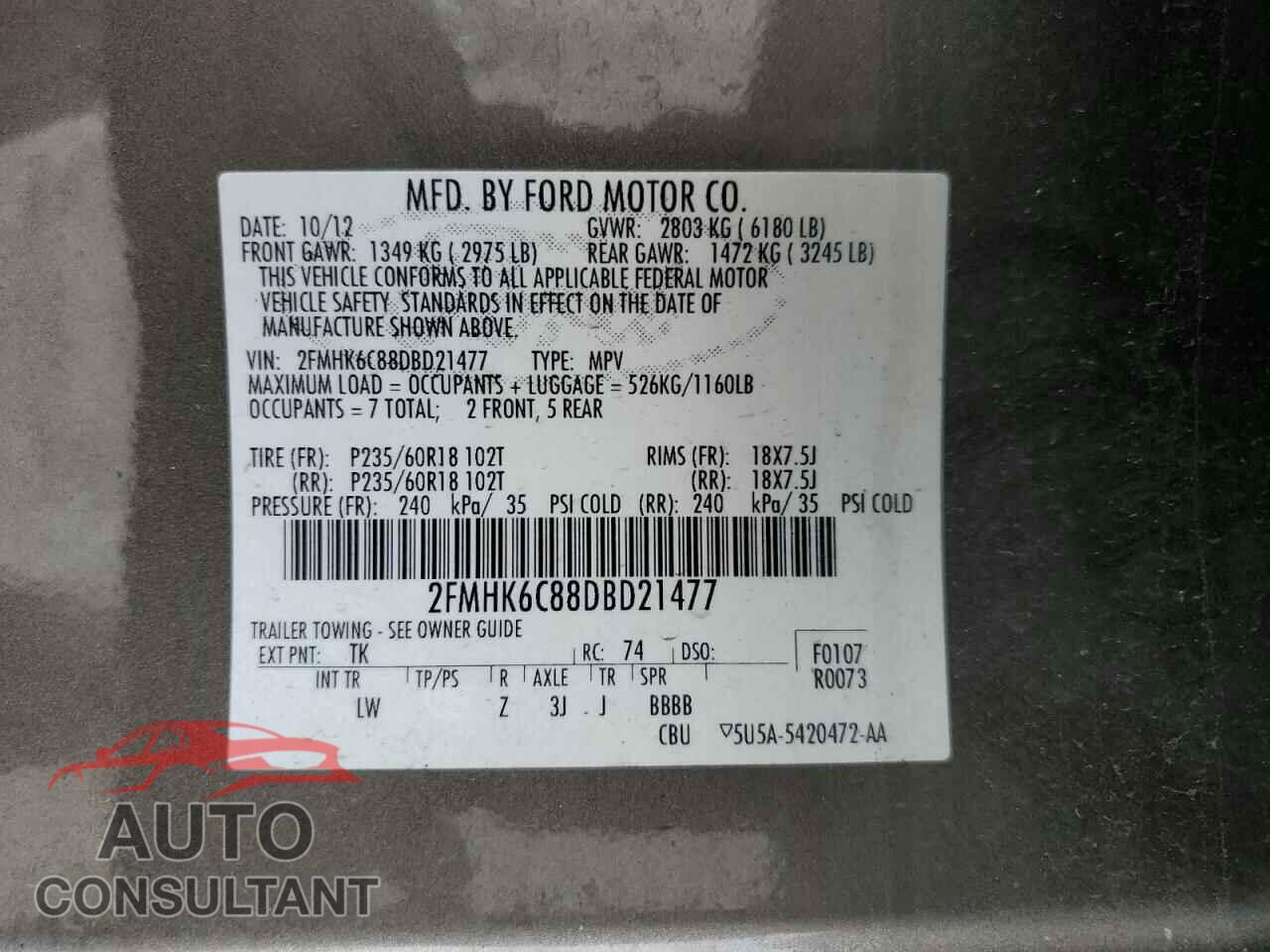 FORD FLEX 2013 - 2FMHK6C88DBD21477