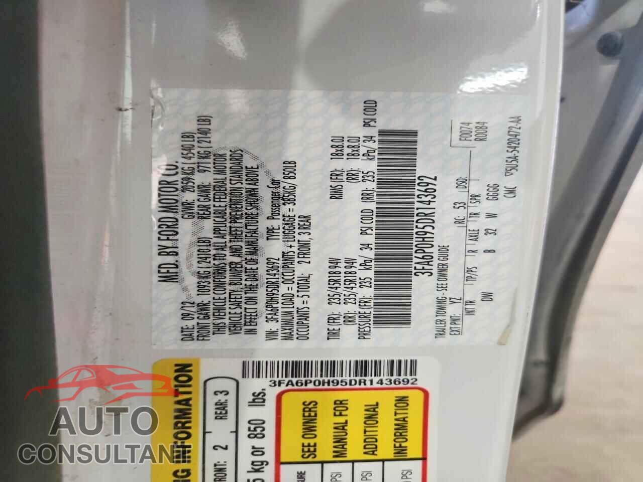 FORD FUSION 2013 - 3FA6P0H95DR143692
