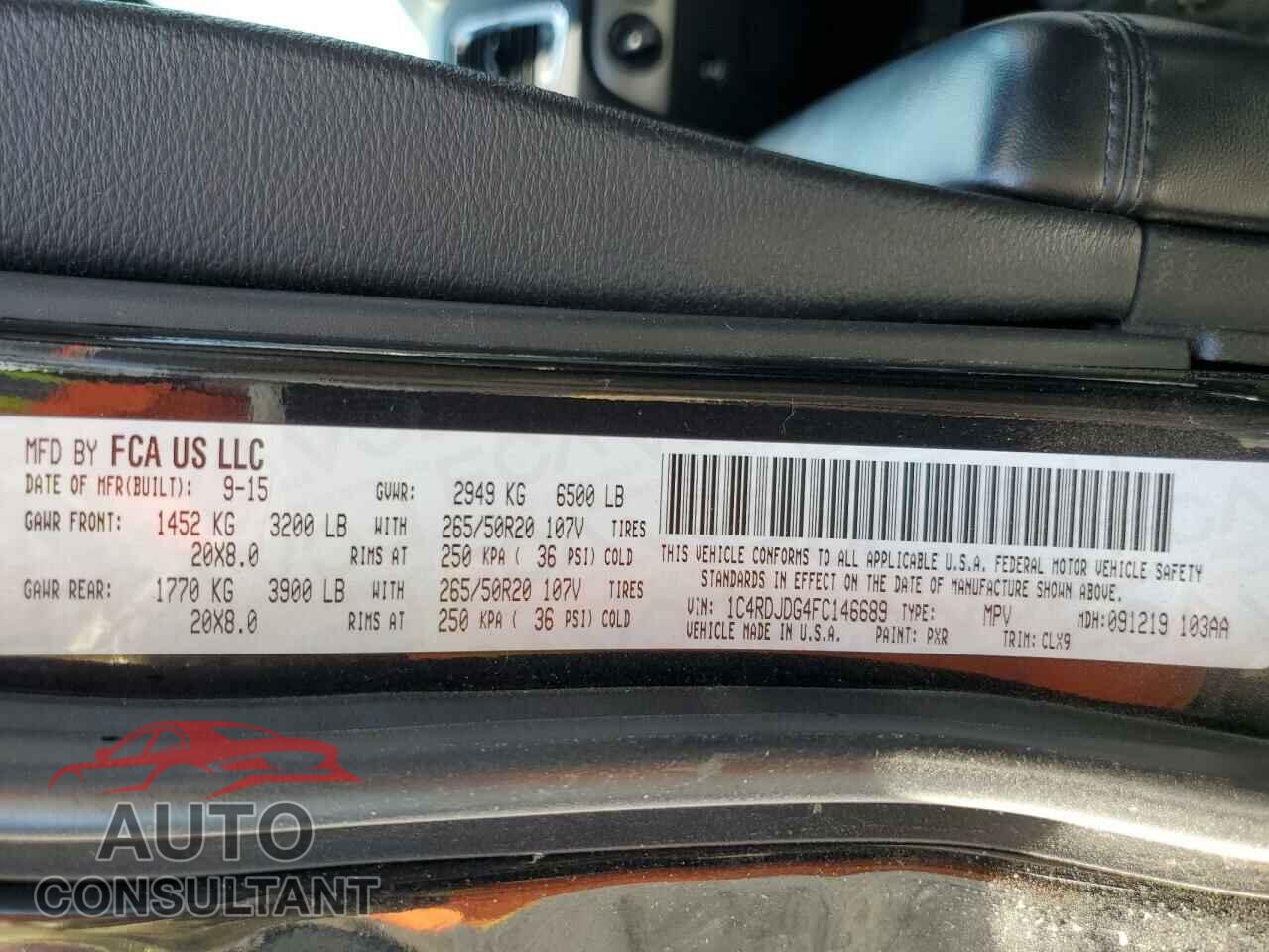 DODGE DURANGO 2015 - 1C4RDJDG4FC146689