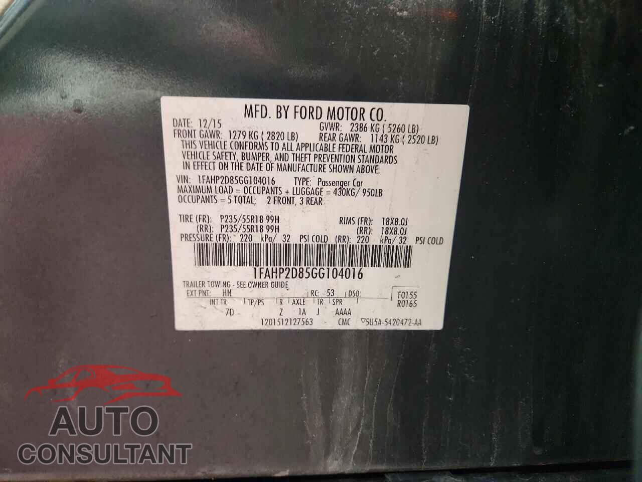 FORD TAURUS 2016 - 1FAHP2D85GG104016