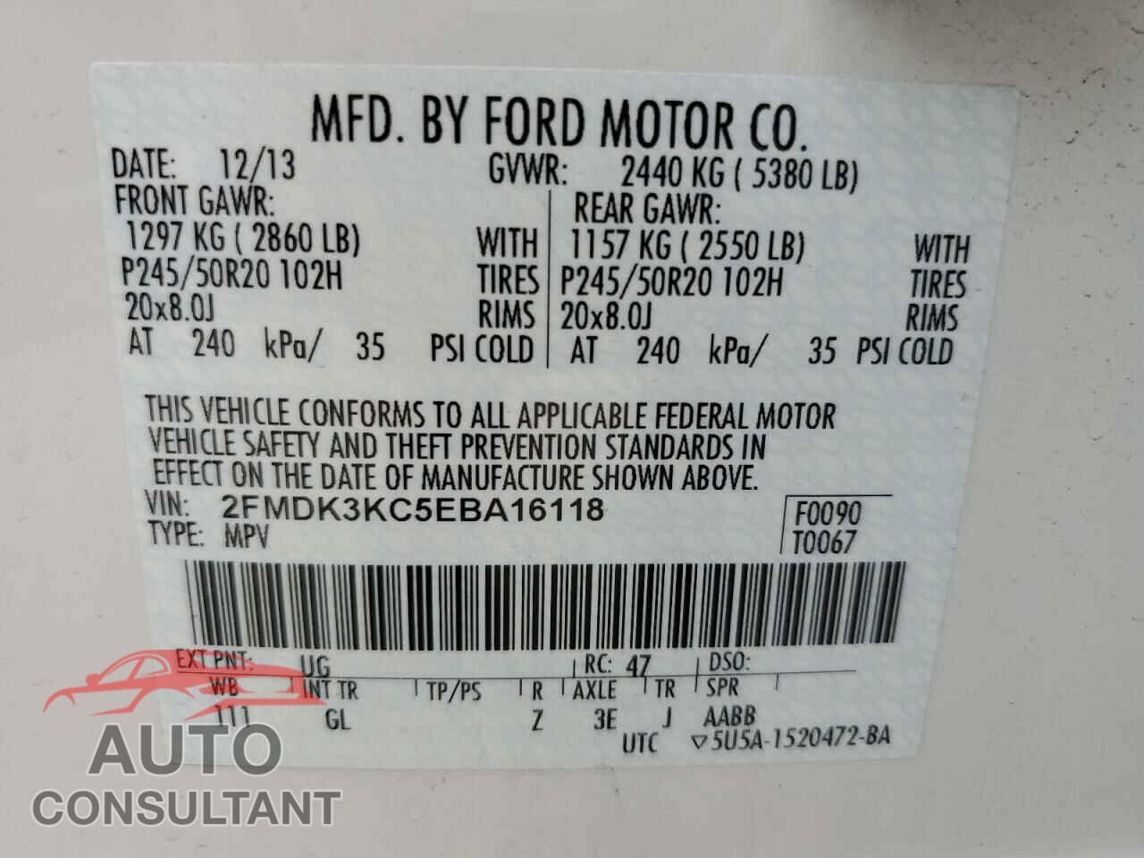 FORD EDGE 2014 - 2FMDK3KC5EBA16118