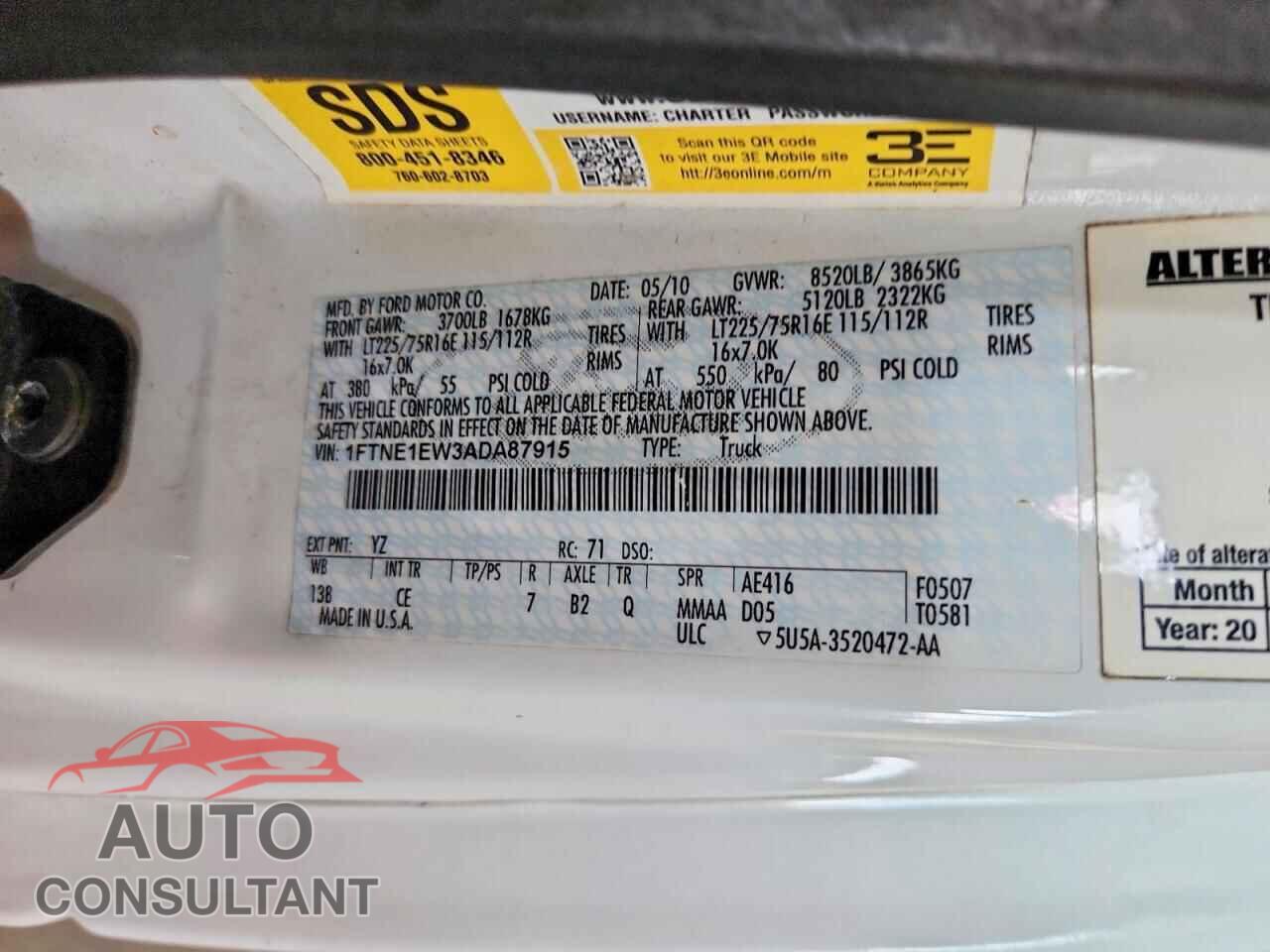 FORD ECONOLINE 2010 - 1FTNE1EW3ADA87915