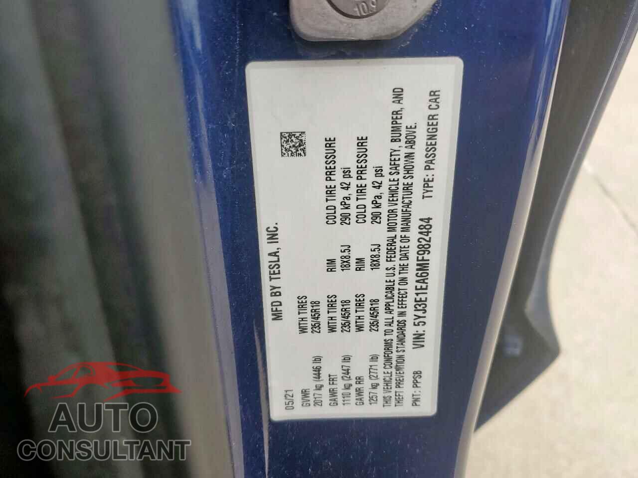 TESLA MODEL 3 2021 - 5YJ3E1EA6MF982484