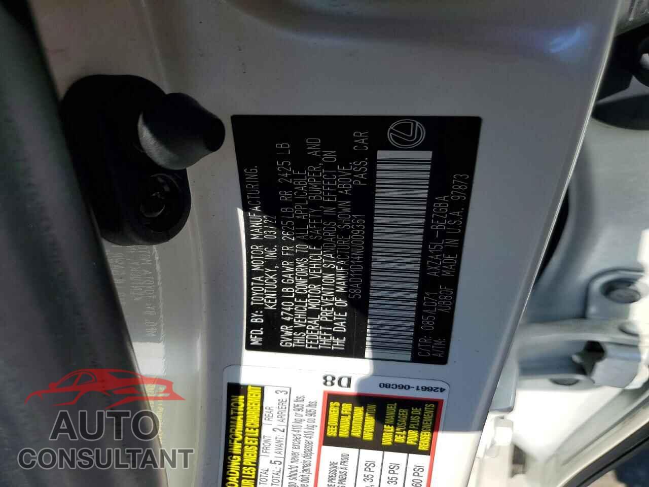 LEXUS ES250 2022 - 58AD11D14NU009361