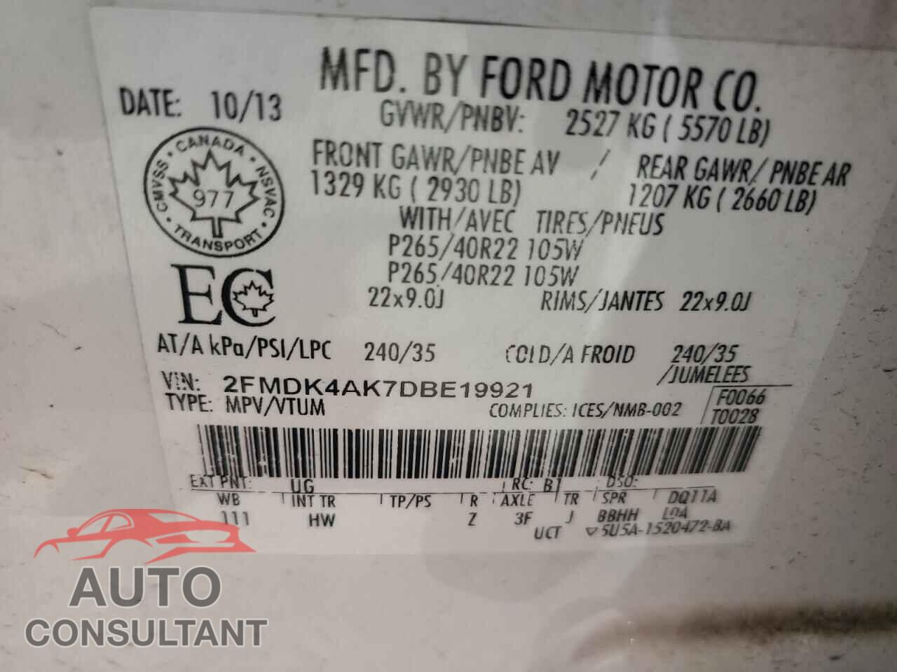 FORD EDGE 2013 - 2FMDK4AK7DBE19921
