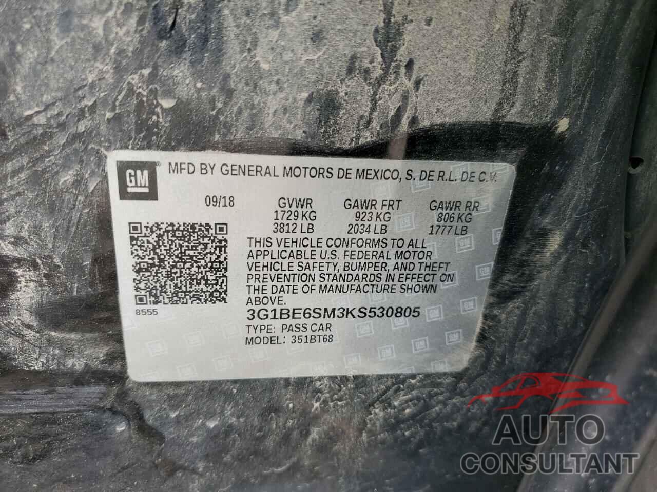 CHEVROLET CRUZE 2019 - 3G1BE6SM3KS530805