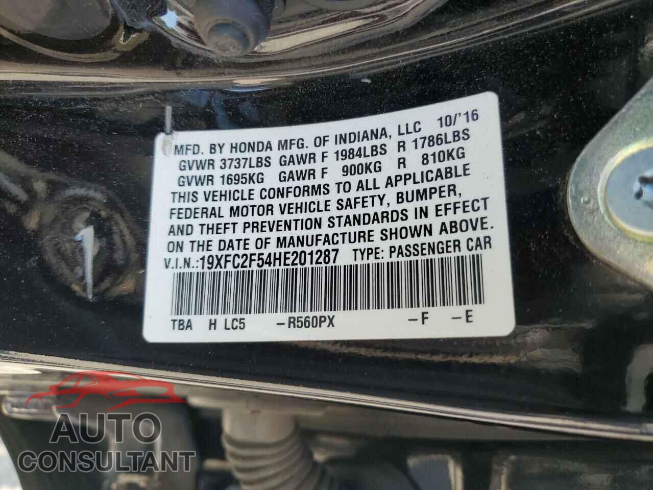 HONDA CIVIC 2017 - 19XFC2F54HE201287